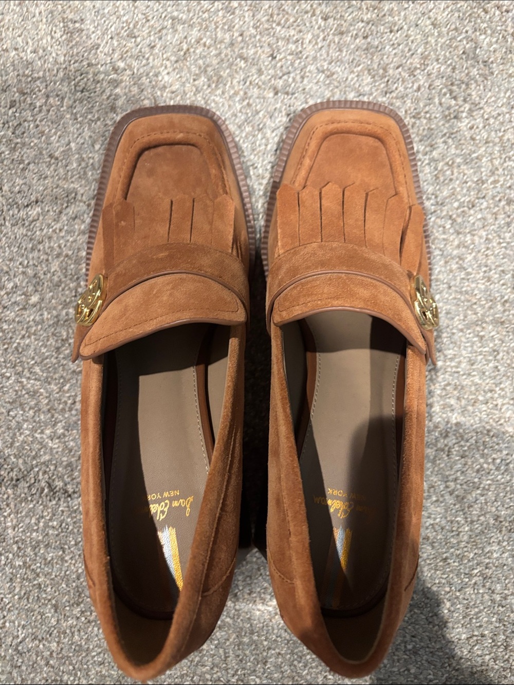 Sam Edelman Tan Suede Fringe Loafers with Gold Buckle - Picture 3 of 3